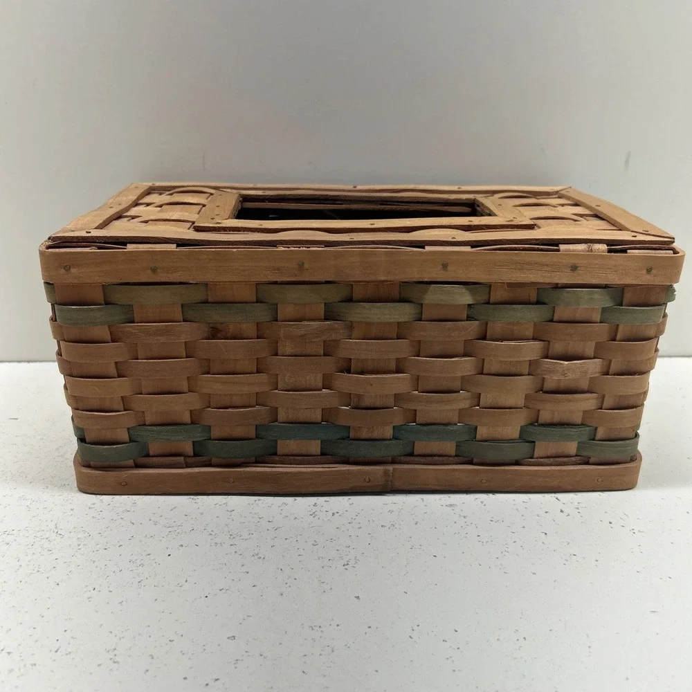 Longaberger Style‎ - Woven Wood Tissue Box Cover Heart Charm Basket Decor